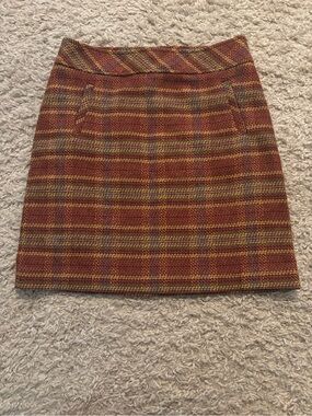Talbots Plaid Tweed Mini Skirt in Rust and Yellow